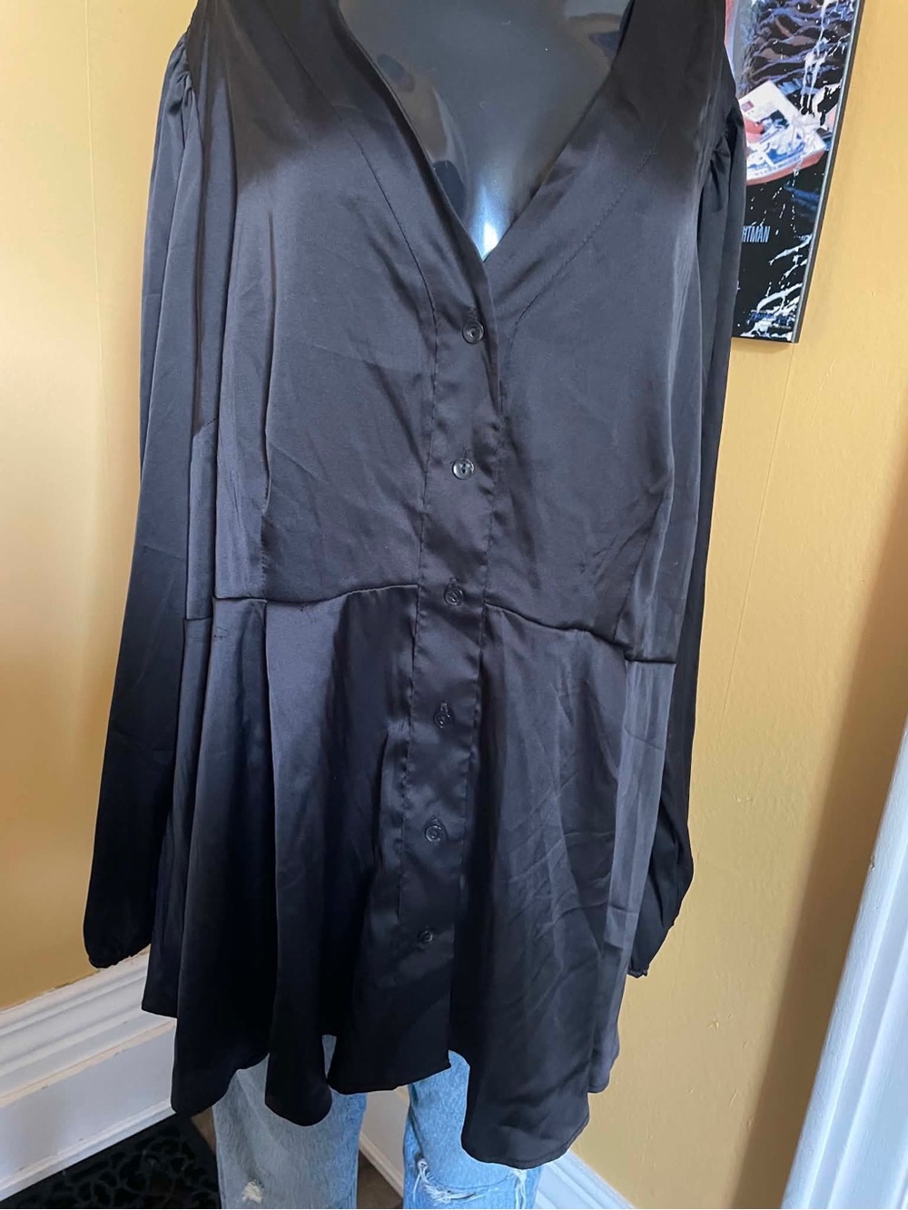 Torrid Black Satin Button Down Peplum Blouse Top Size 3X 22-24 NWT